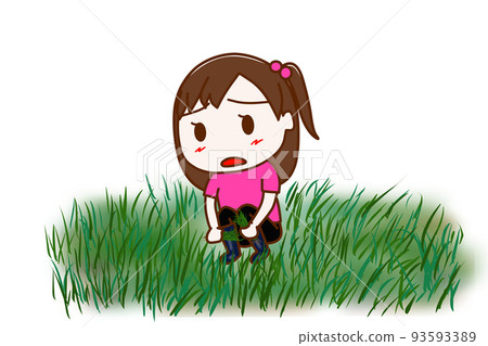 (Whole body oblique) A girl who mows bobo weeds with a dissatisfied face (Whole body oblique) A girl who mows bobo weeds with a dissatisfied face 93593389