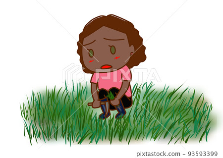 (Whole body oblique) An African woman who mows bobo weeds with a dissatisfied face (Whole body oblique) An African woman who mows bobo weeds with a dissatisfied face 93593399