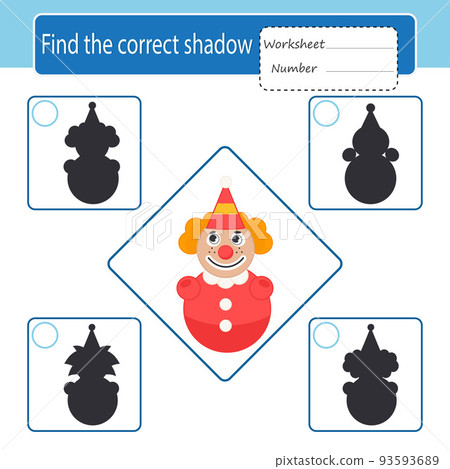 Game for the development of logic for children. Find the correct shadow. Cartoon vector illustration of a roly-poly Game for the development of logic for children. Find the correct shadow. Cartoon vector illustration of a roly-poly 93593689