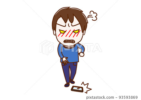 (Full body front) A boy who throws a smartphone on the floor and hits it with anger 93593869