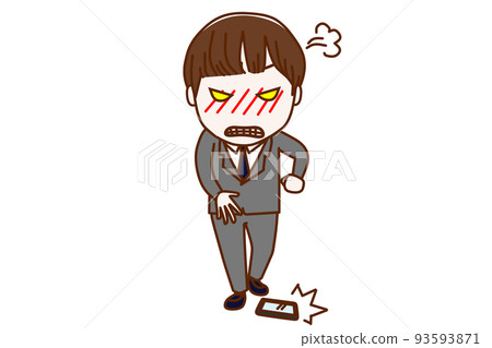 (全身正面)憤怒地把智能手機扔在地上的男學生 (全身正面)憤怒地把智能手機扔在地上的男學生 93593871