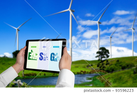 Green business transformation for environment saving and ESG business concept 93596223