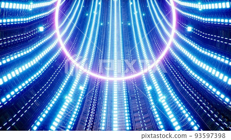 Neon Pink Circle Light in the Blue Technology Tunnel 3D Rendering Neon Pink Circle Light in the Blue Technology Tunnel 3D Rendering 93597398