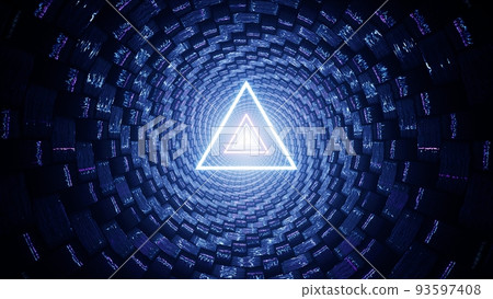 Neon Triangle Light Spiral Tunnel 3D Rendering 93597408