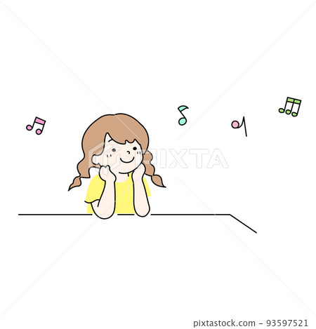 一個手肘上有音符的女孩的簡單插圖 93597521