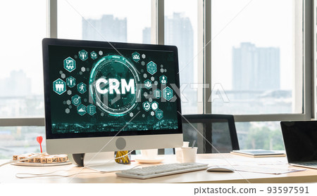 Customer relationship management system on modish computer for CRM business Customer relationship management system on modish computer for CRM business 93597591