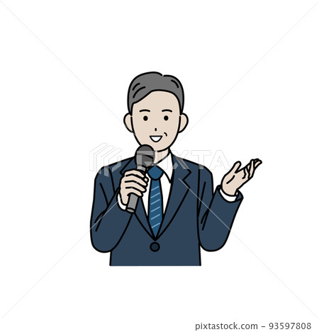 拿著麥克風說話,西裝男,中年,中年,商人,演講,演講,插圖 拿著麥克風說話,西裝男,中年,中年,商人,演講,演講,插圖 93597808