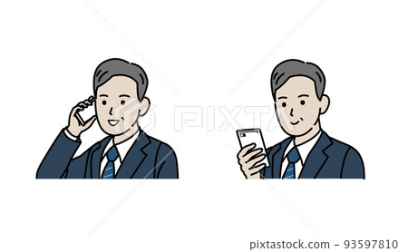 Man in a suit using a smartphone middle-aged middle-aged office worker businessman mobile phone illustration Man in a suit using a smartphone middle-aged middle-aged office worker businessman mobile phone illustration 93597810