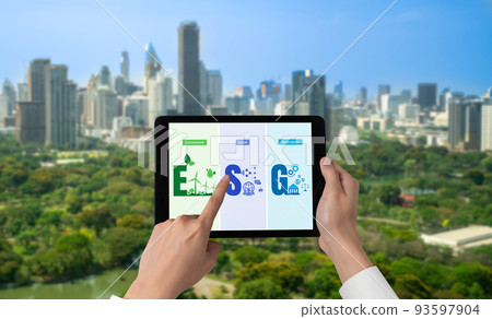 Green business transformation for environment saving and ESG business concept 93597904