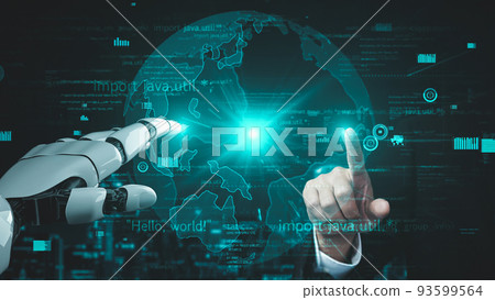 Futuristic robot artificial intelligence enlightening AI technology concept 93599564