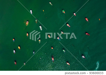 Fishing boat in ocean. Aerial view, Top view 93600033