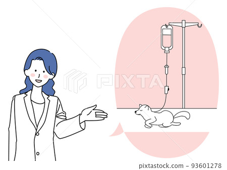 指導寵物靜脈滴注的白大褂女士 93601278