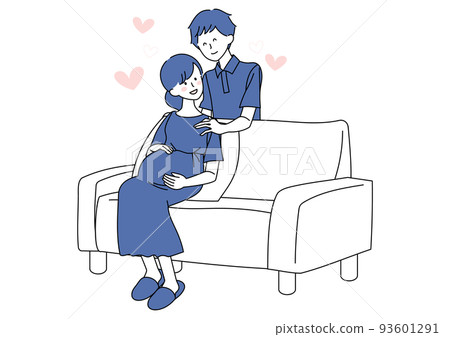Pregnant woman rubbing her stomach and her husband 93601291
