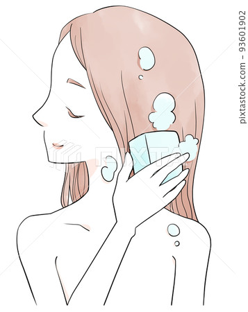 Woman washing her hair long solid soap shampoo (light blue) (watercolor style) Woman washing her hair long solid soap shampoo (light blue) (watercolor style) 93601902