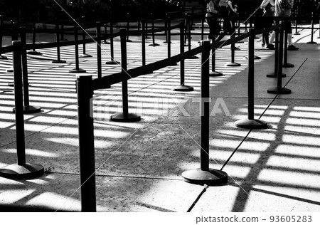 Roped line for crowd control at the entrance of a park Roped line for crowd control at the entrance of a park 93605283