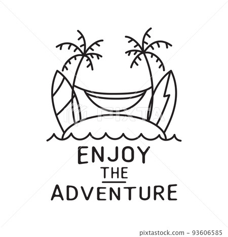 Camping T Shirt Design in minimalist Line Art Style with Quote - Enjoy the adventure. Travel linear Emblem. Hiking Silhouette Label. Stock vector Badge Camping T Shirt Design in minimalist Line Art Style with Quote - Enjoy the adventure. Travel linear Emblem. Hiking Silhouette Label. Stock vector Badge 93606585