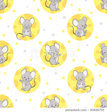 Cute cartoon mouse and cheese seamless pattern - Stock