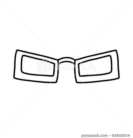Hand drawn doodle glasses. Vector sketch illustration of black outline eyeglasses, linear icon, sunglasses for print, coloring page, design, logo 93608054