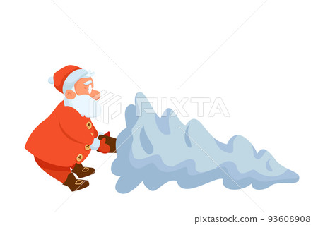Tired Santa Claus in Red Pulling New Year Tree 93608908