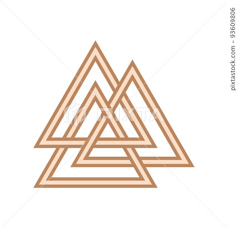 Walknut, sign of God Odin, decorated with ornaments in a wreath of Scandinavian weaving. Pendant. Beige trendy 93609806