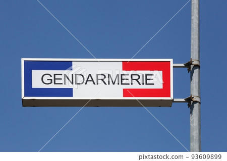 Sign of the french gendarmerie on a pole Sign of the french gendarmerie on a pole 93609899