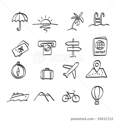 travel icon set illustration vector hand drawn... - Stock Illustration ...