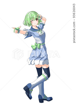 穿著學校夏季制服(藍色制服)的綠色鮑勃女孩 穿著學校夏季制服(藍色制服)的綠色鮑勃女孩 93616043