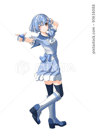 穿著學校夏季制服的藍色鮑勃女孩（藍色校服） 93616088