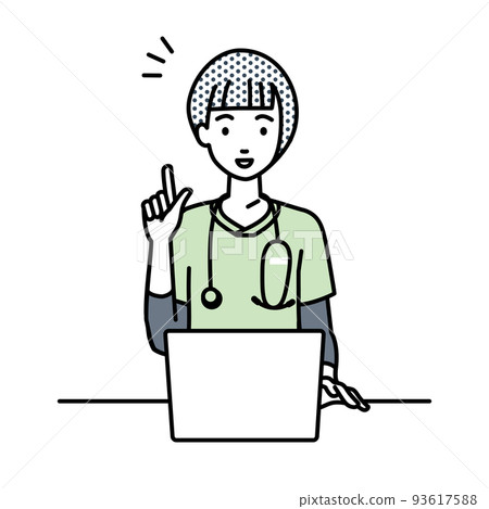 一位護士女士坐在辦公桌前，打開電腦，激發靈感 93617588