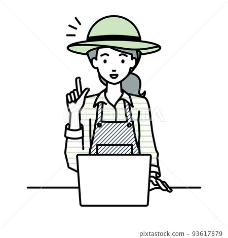 一位農婦坐在辦公桌前，打開電腦，激發靈感 93617879