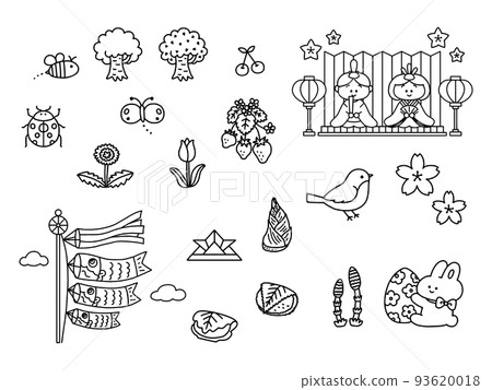 Spring motif various illustration set / line drawing 93620018