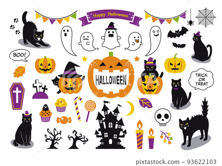 Black cat and Halloween illustration set Black cat and Halloween illustration set 93622103