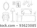 Bedroom interior set line drawing 93623085