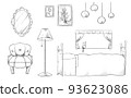 Bedroom interior set monochrome 93623086