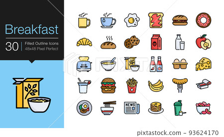 Breakfast icons. Filled outline design. Editable Stroke. Breakfast icons. Filled outline design. Editable Stroke. 93624170
