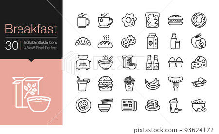 Breakfast icons. Modern line design. Editable Stroke. Breakfast icons. Modern line design. Editable Stroke. 93624172