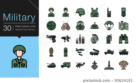 Military icons. Filled outline design. For presentation, graphic design, mobile application or UI. 93624181