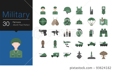 Military icons. Flat design. For presentation, graphic design, mobile application or UI. 93624182