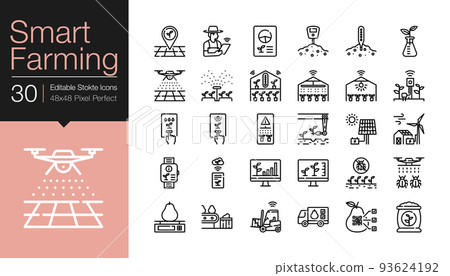 Smart Farming icons. Modern line design. Editable Stroke. 93624192