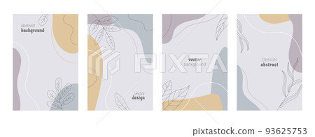 Abstract modern pattern set. Botanical vertical background template. Leaf line art, graphic design post and posters collection, elegant floral element. Social media stories. Vector doodle illustration 93625753