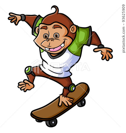 The professional skater chimpanzee is playing the skateboard The professional skater chimpanzee is playing the skateboard 93625909