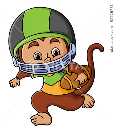 The sporty monkey is playing rugby with a full equipment The sporty monkey is playing rugby with a full equipment 93626781
