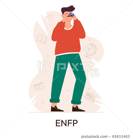 MBTI person types concept. Socionics mbti. Personality test. Campaigner character. Flat vector illustration MBTI person types concept. Socionics mbti. Personality test. Campaigner character. Flat vector illustration 93631403