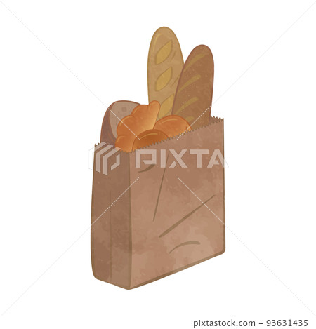 Illustration of a paper bag containing bread - Stock Illustration ...