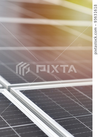 Black solar panels, close up view. Industrial background with copy space 93631618