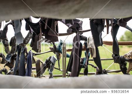 Military camouflage net. View from inside the shelter. 93631654