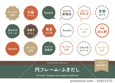 Illustration set of circular/round-shaped frames, speech bubbles, and labels Simple design materials 93633370