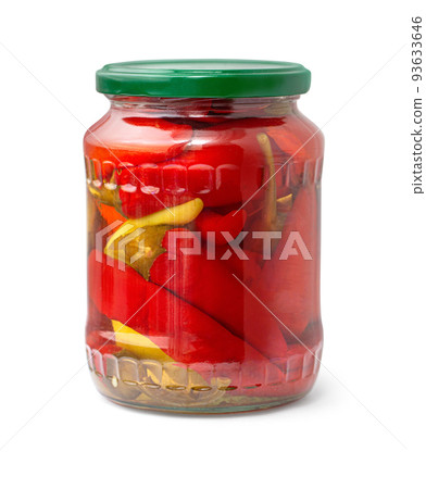 canned peppers in a glass jar 93633646