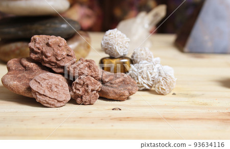 Desert Rose Rocks From Oklahoma on Meditation Table Desert Rose Rocks From Oklahoma on Meditation Table 93634116