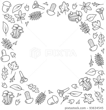 Doodle set of tree leaves and mushrooms, autumn concept, vector illustration. 93634545